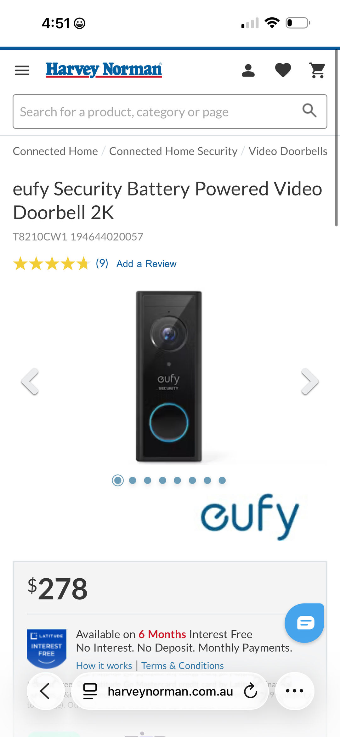 eufy Security Battery Powered Video Doorbell 2K
