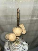 Vintage Floral Porcelain And Brass Table Lamp with Double Pull Chain - Image 6