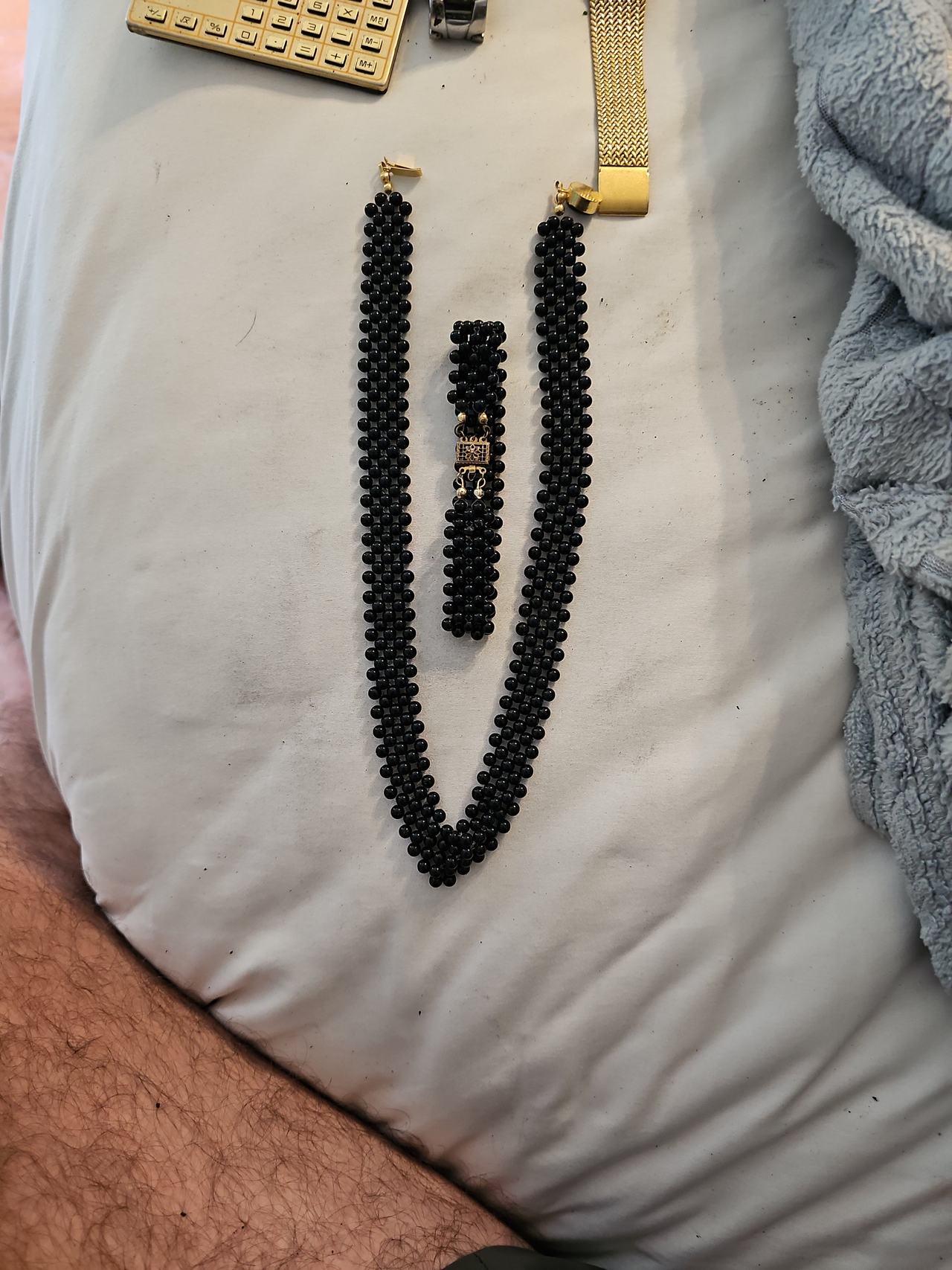 Vintage Black Beaded Jewelry Set