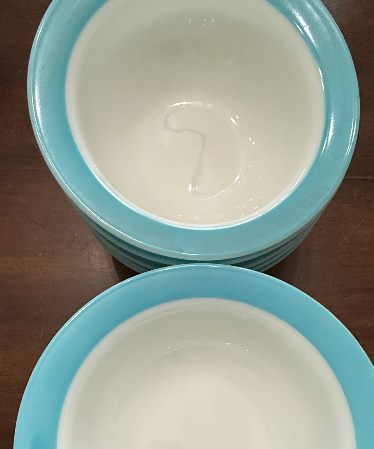 Set of 10: Vintage Pyrex Turquoise Band 9” Bowls