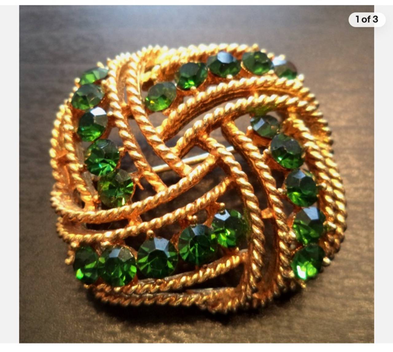 Vintage Green Rhinestone Brooch