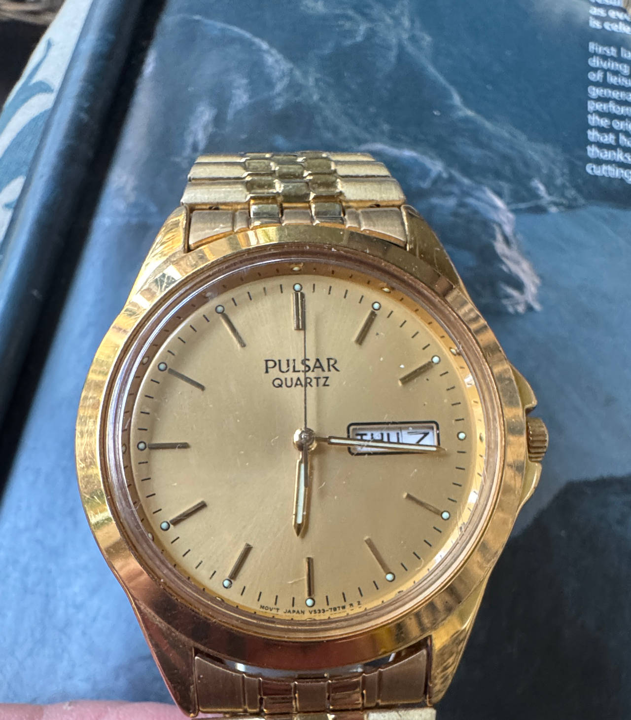 Pulsar Gold Tone Quartz Day/Date Watch