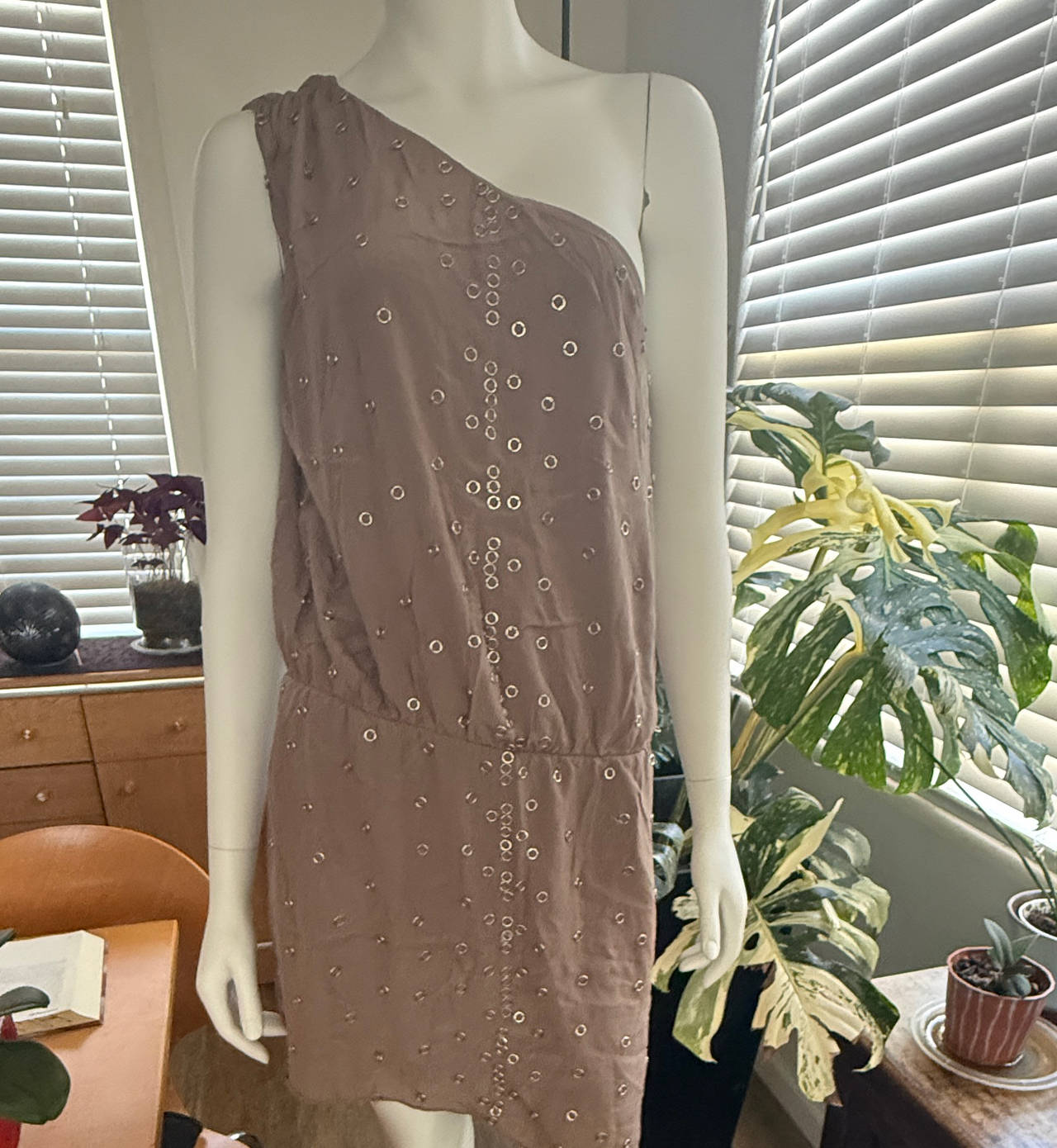 Haute Hippie Grommet One Shoulder Silk Dress
