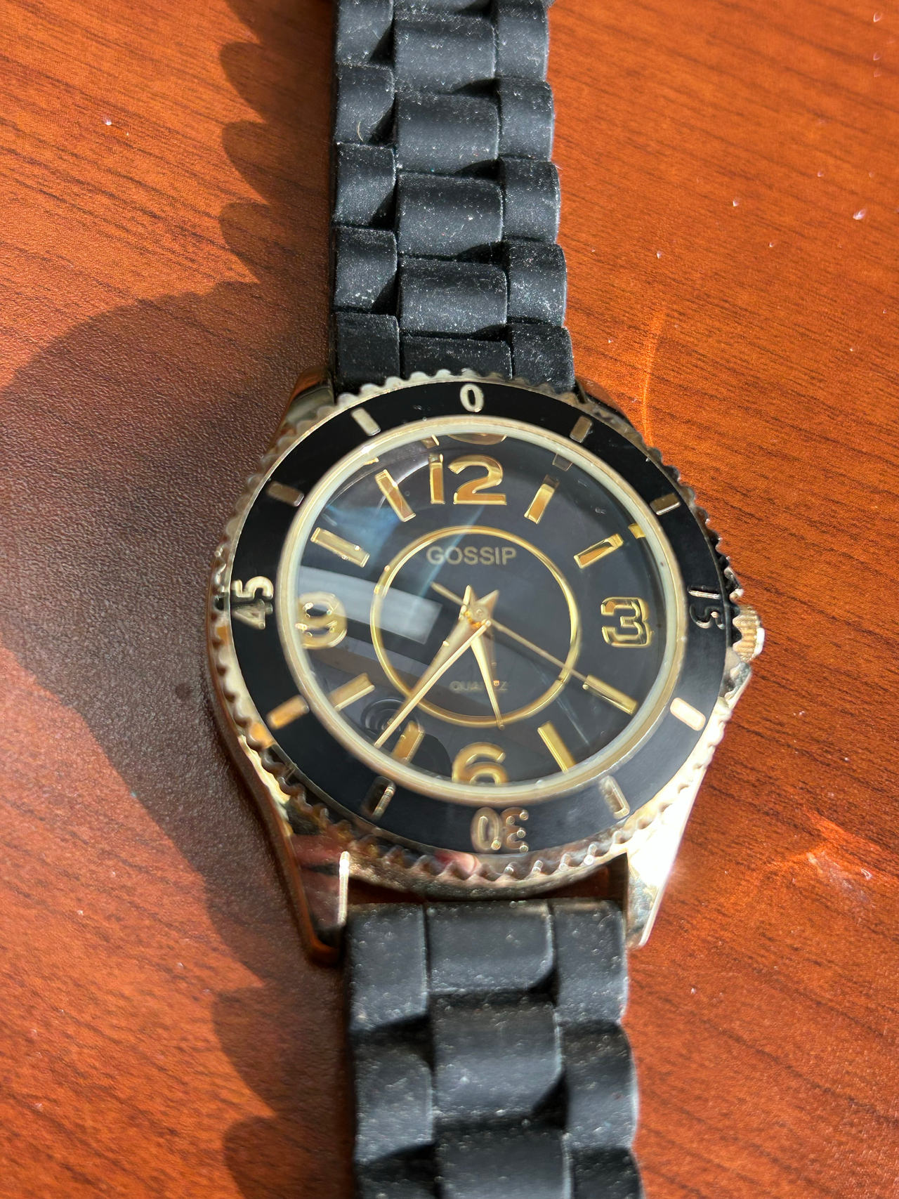 Gossip Gold Tone Quartz Watch with Black Silicone Band