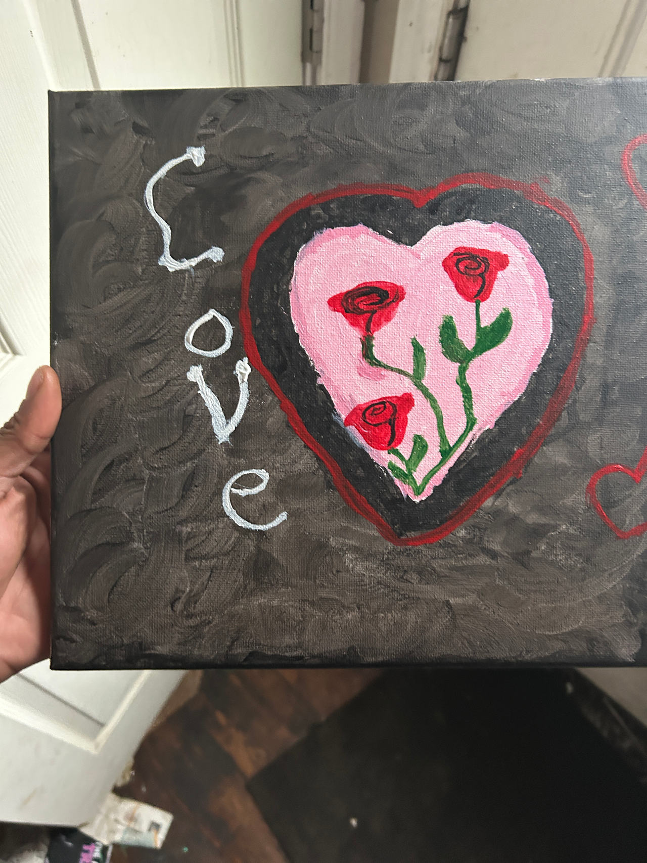 Original Heart and Roses Acrylic Painting on Canvas