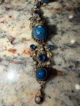 Vintage Victorian Revival Lapis Glass Screw Back Drop Earrings - Image 2