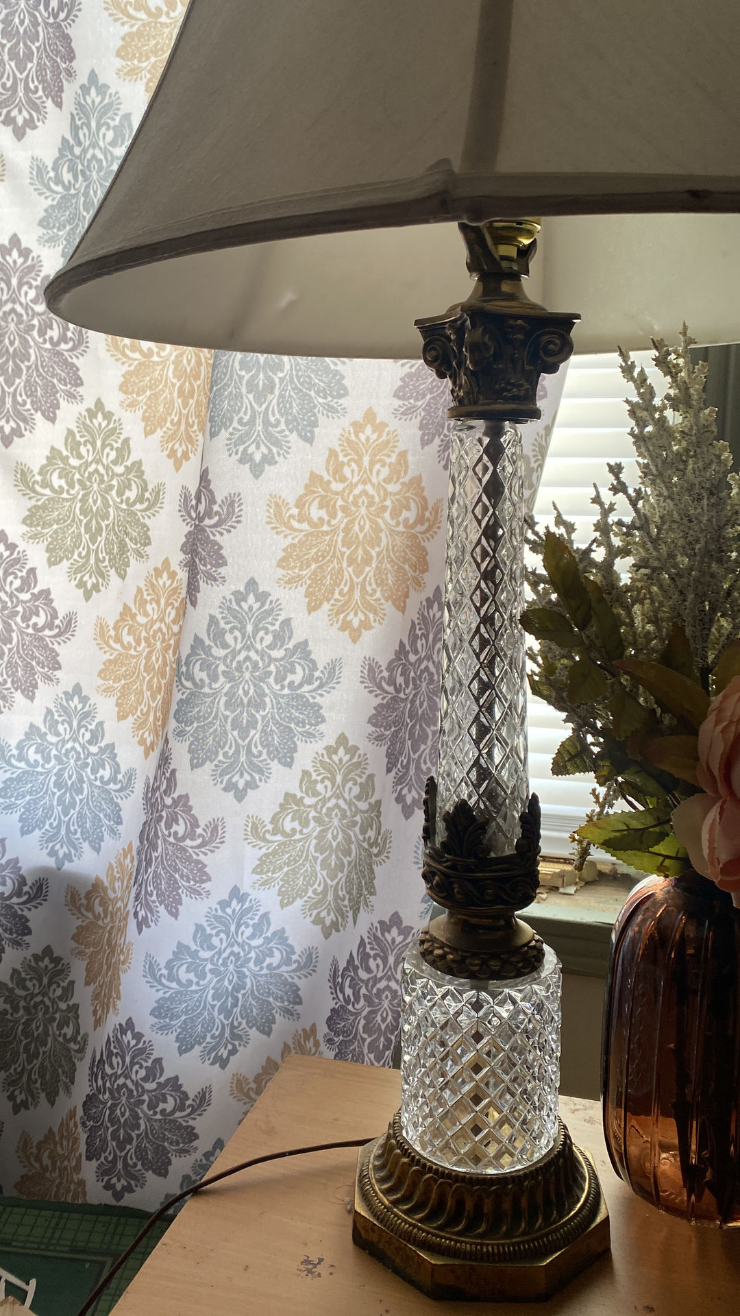 Vintage Crystal and Brass Table Lamp
