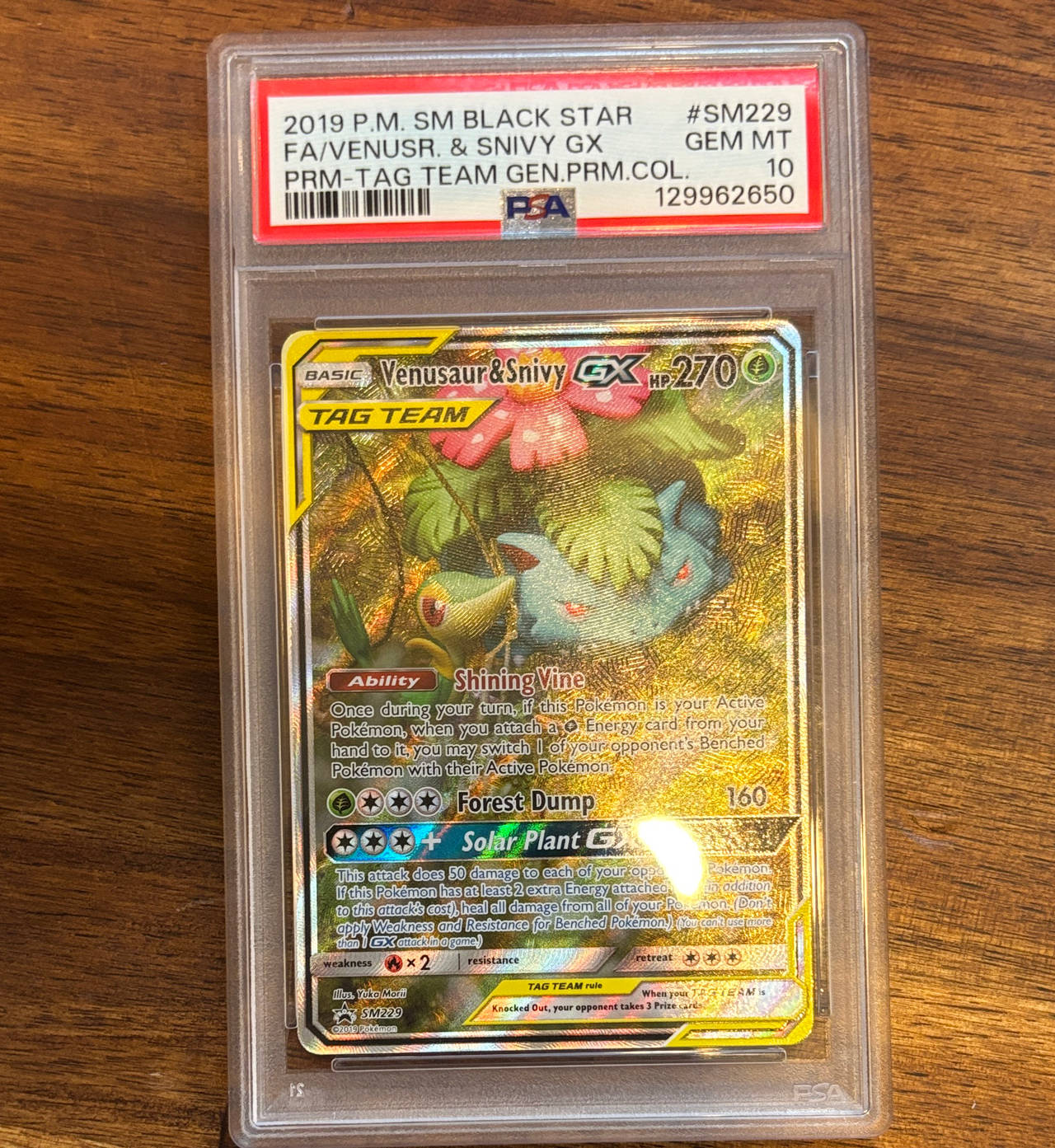 Venusaur & Snivy GX SM229 Full Art Tag Team Promo PSA 10