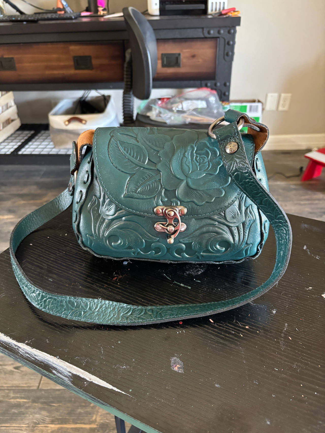 Tooled Leather Crossbody Bag