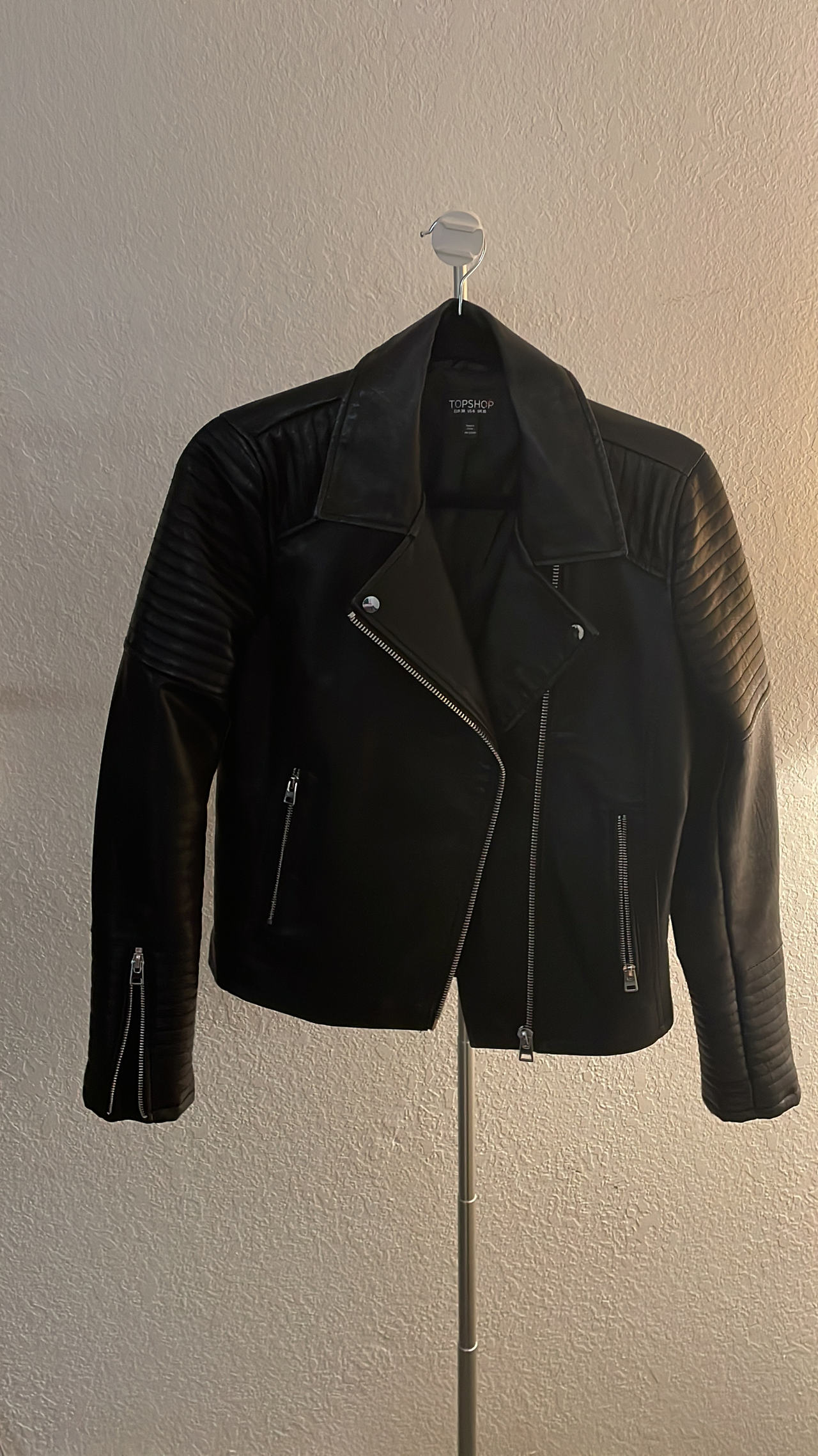 Topshop Quilted Faux Leather Biker Jacket