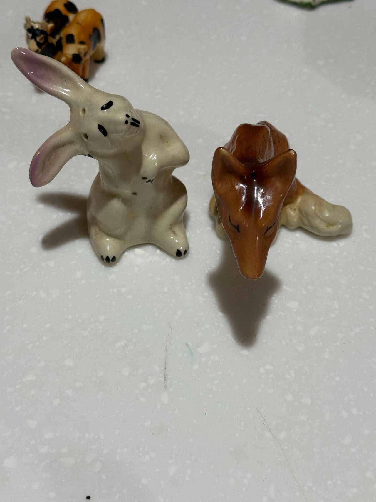Vintage Ceramic Fox and Rabbit Salt and Pepper Shakers