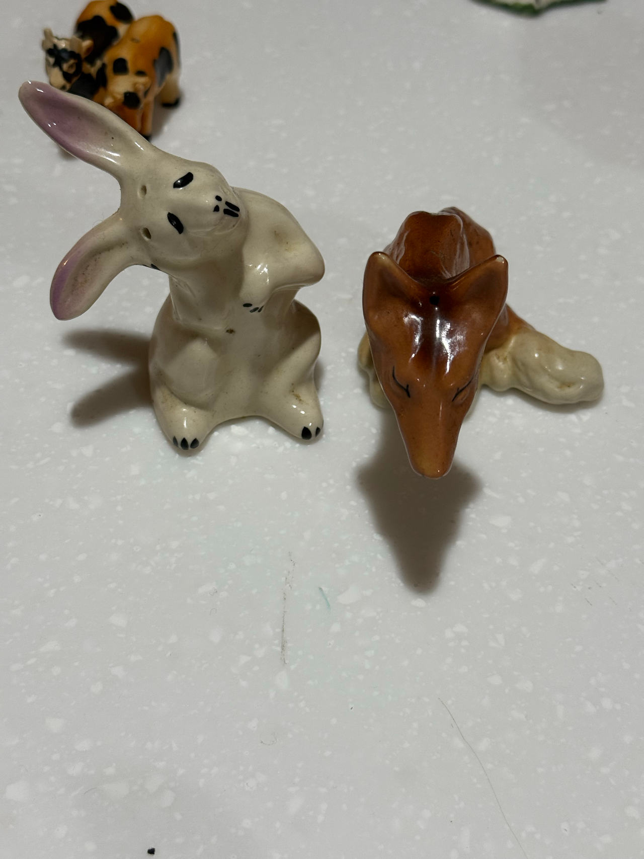 Vintage Ceramic Fox and Rabbit Salt and Pepper Shakers