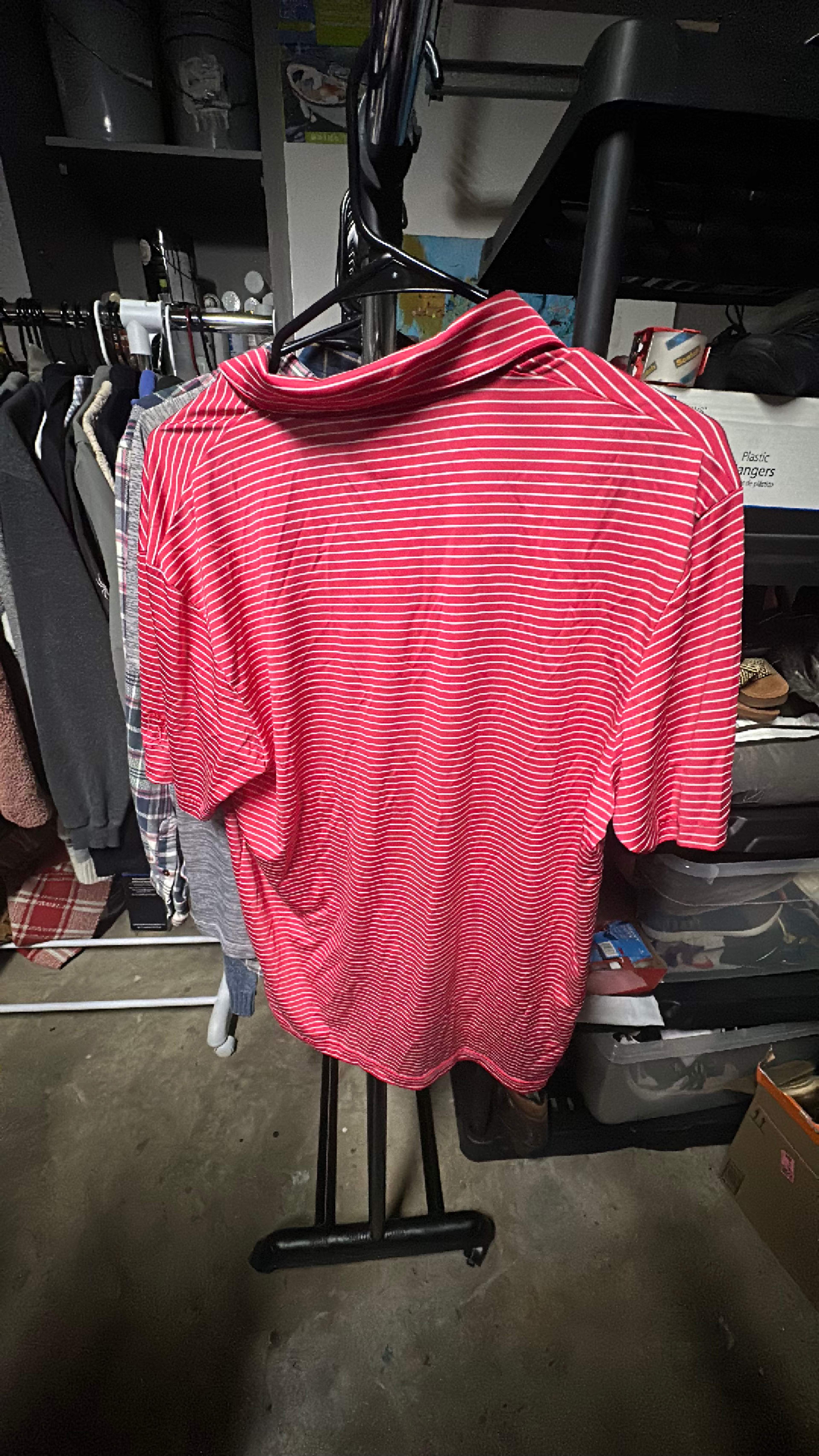 PGA Tour Pink Striped Golf Polo Shirt Size M - Image 3