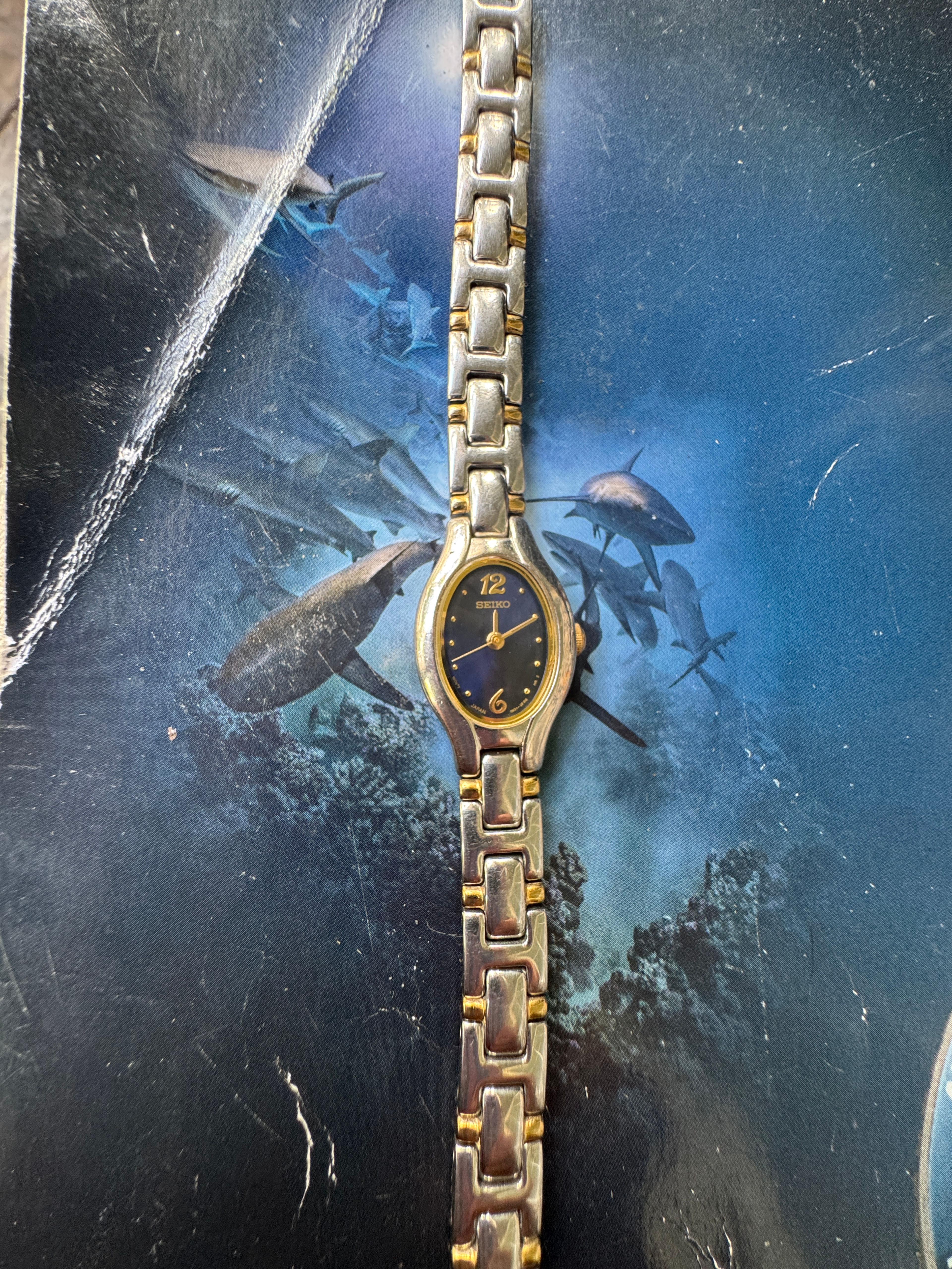 Seiko Ladies Two-Tone Oval Blue Dial Watch