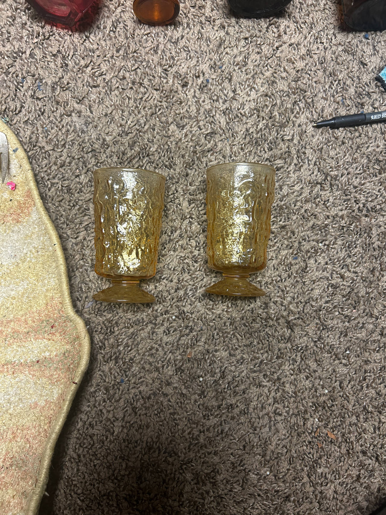 Vintage Amber Textured Glass Goblets