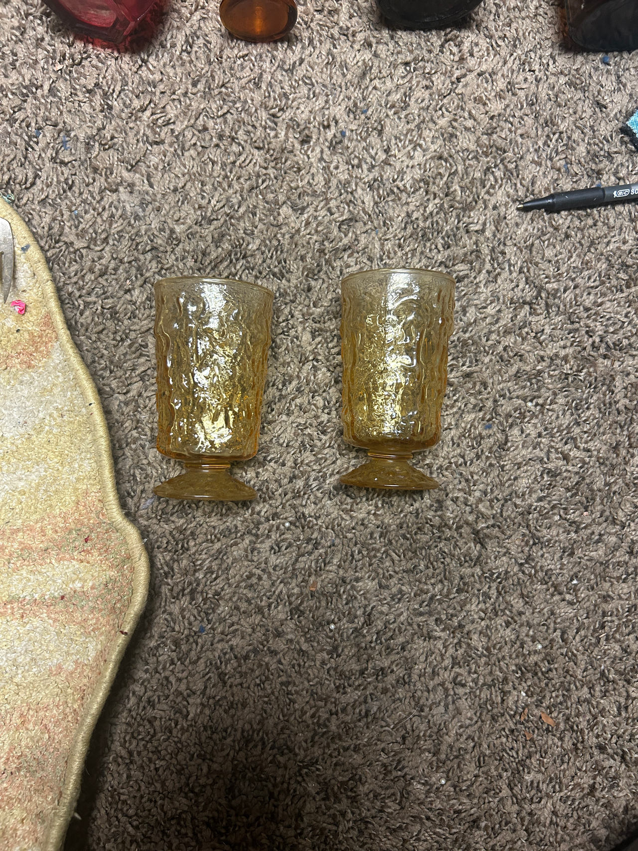 Vintage Amber Textured Glass Goblets