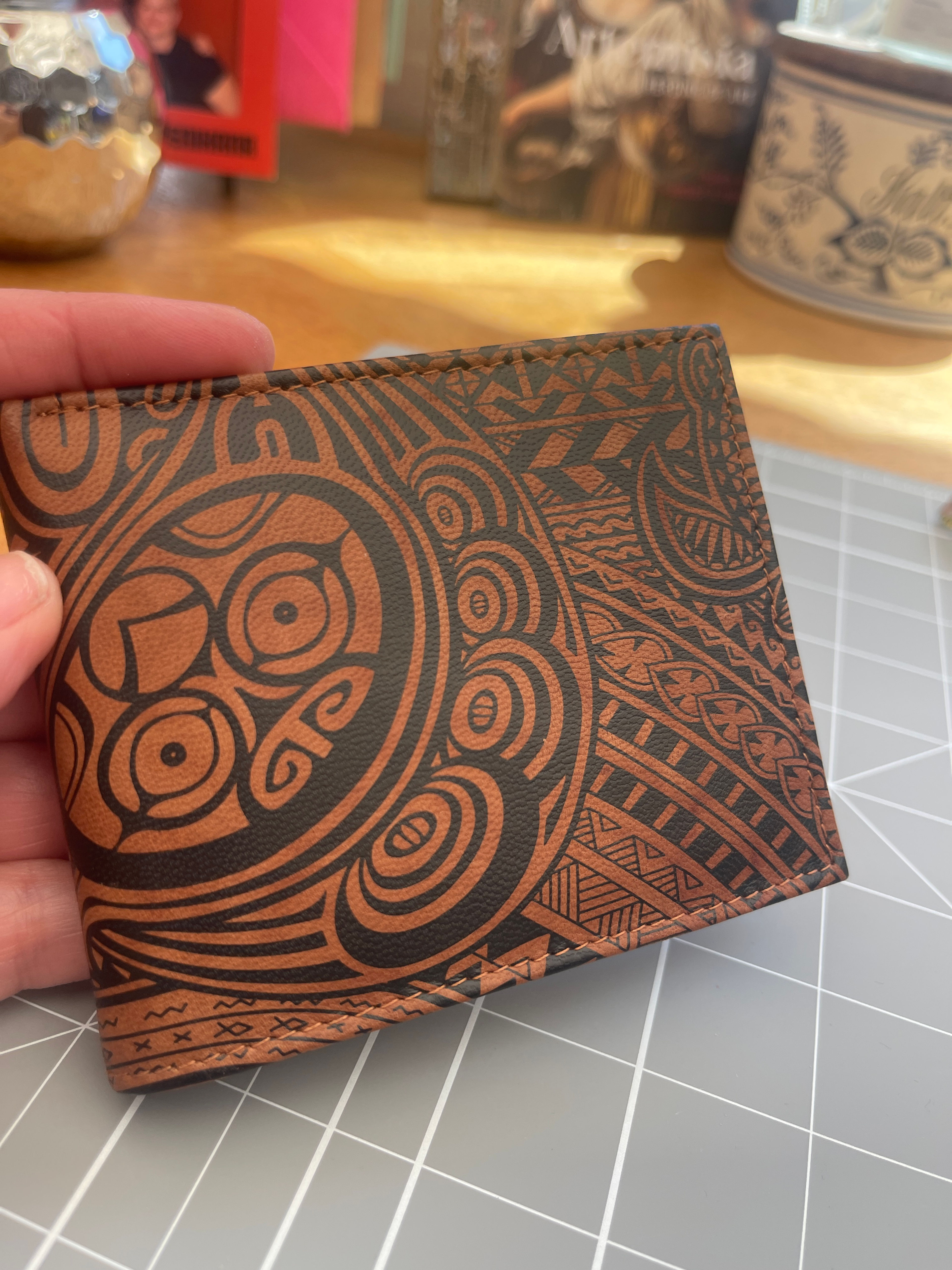 Leather Wallet with Polynesian Tribal Design