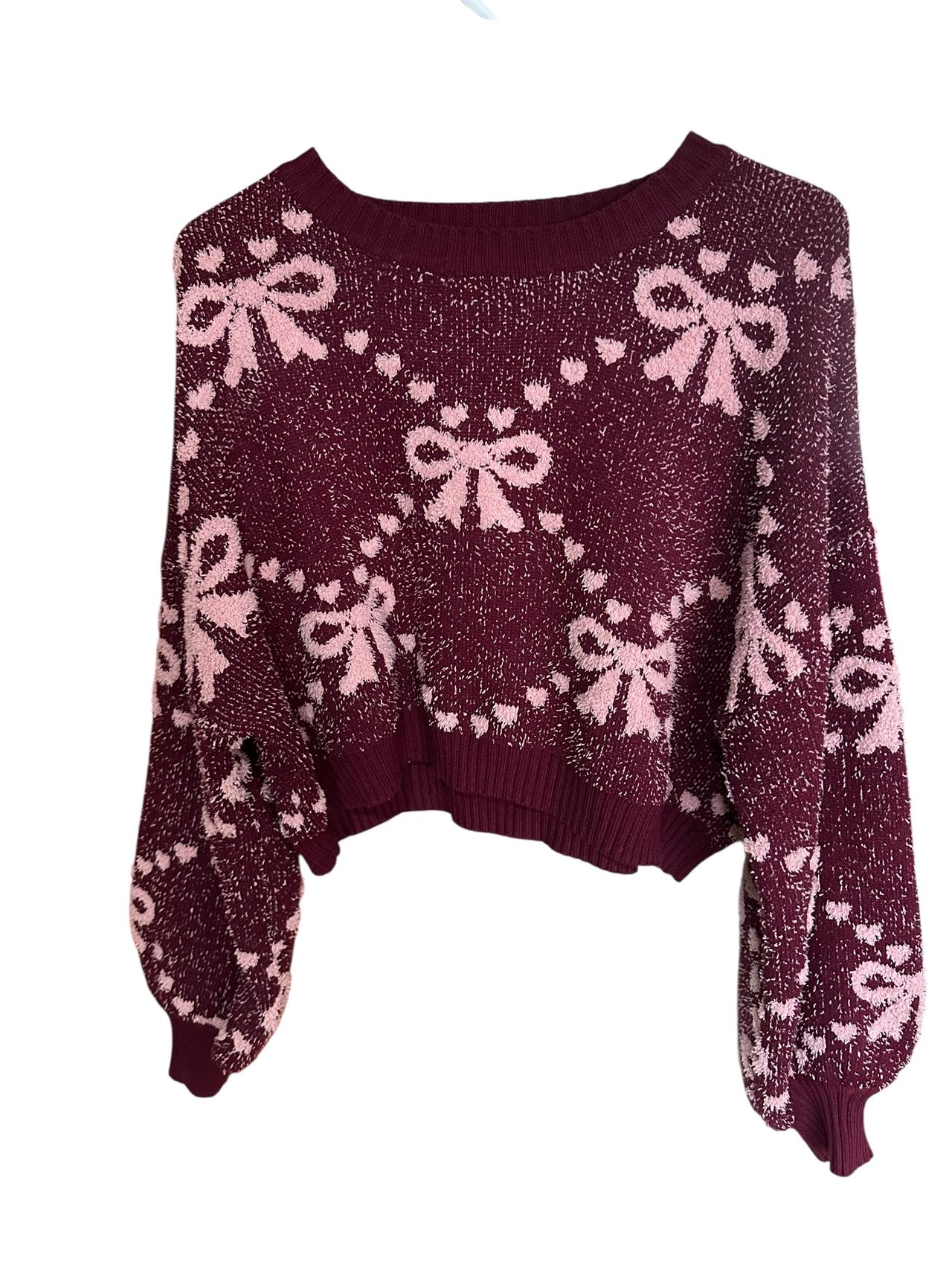 Altar'd State Bow Intarsia Cropped Sweater