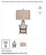 Crestview Collection Dary Farm Milk Wood Table Lamp. New 31” H x 17”W x 17” D - Image 4