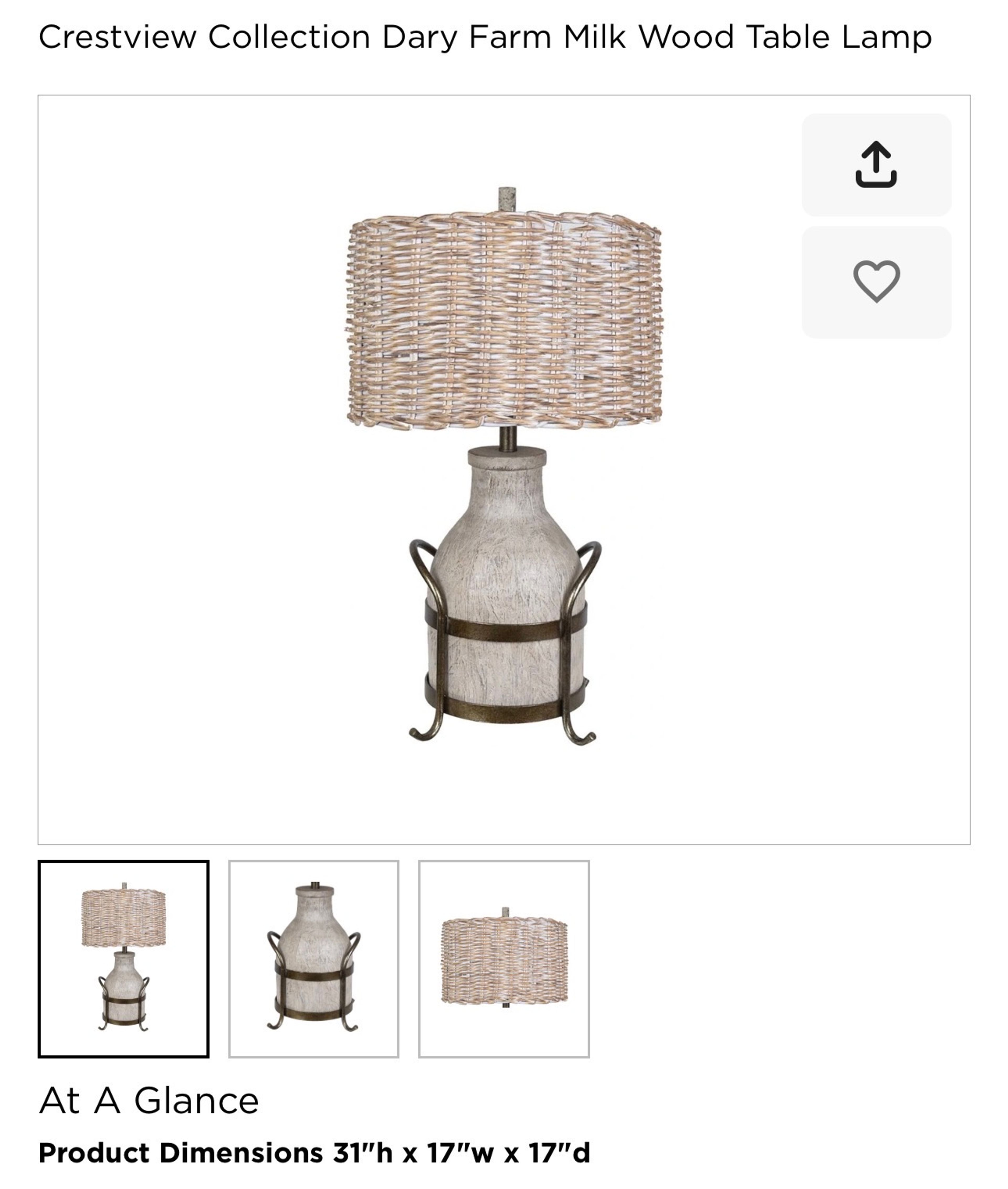 Crestview Collection Dary Farm Milk Wood Table Lamp. New 31” H x 17”W x 17” D - Image 4