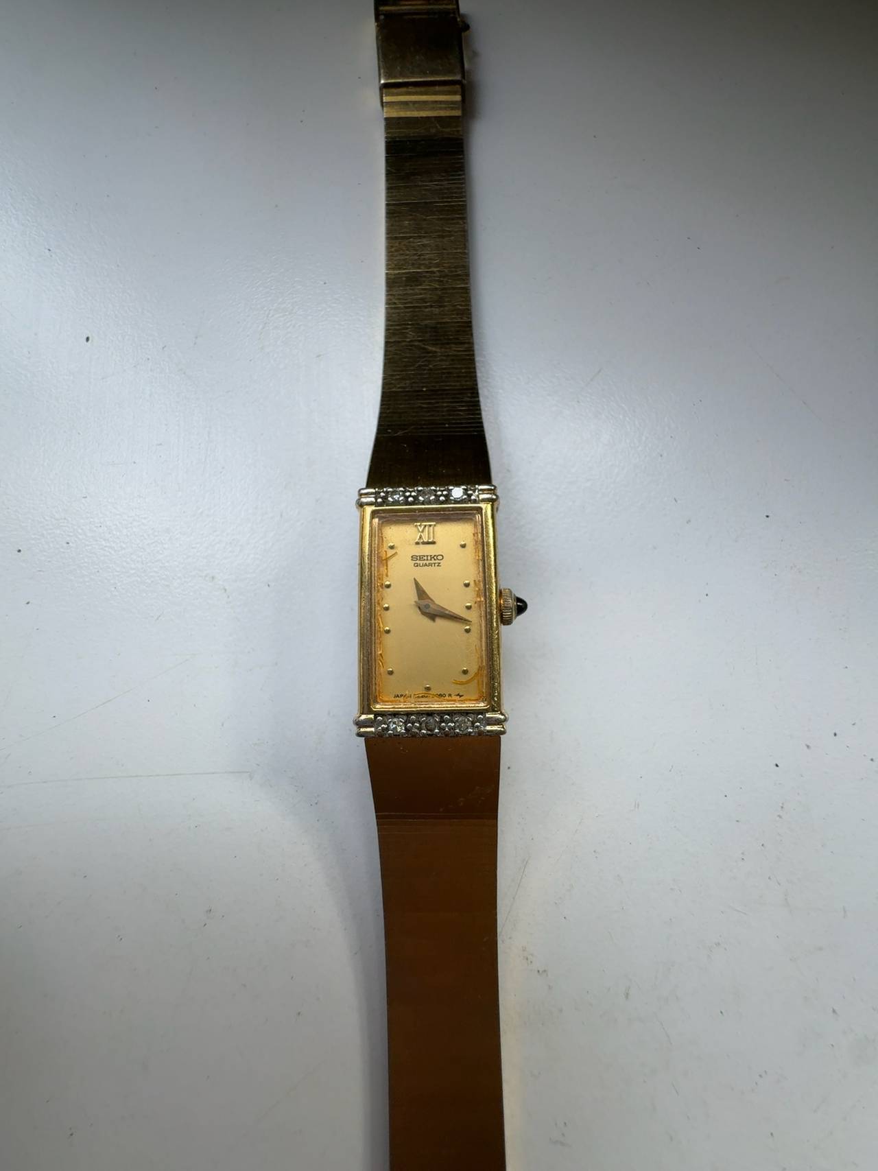 Seiko Vintage Gold Tone Ladies Tank Watch with Diamonds
