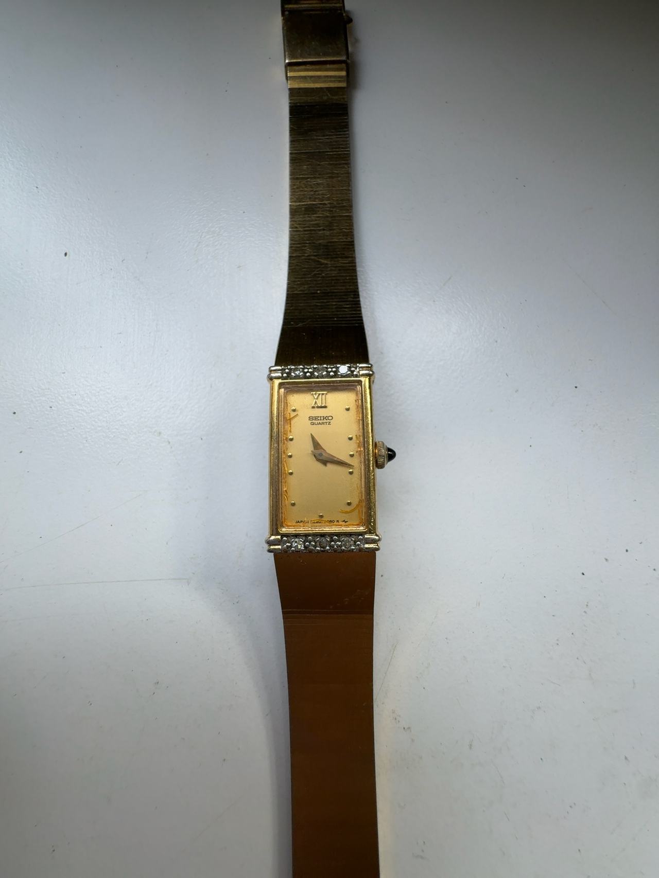 Seiko Vintage Gold Tone Ladies Tank Watch with Diamonds
