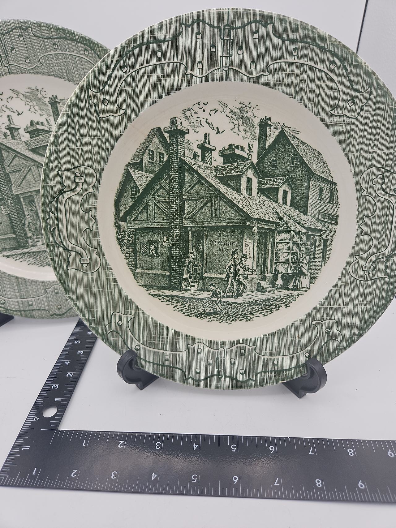 Royal Tudor Ware Old Curiosity Shop Green Dinner Plates