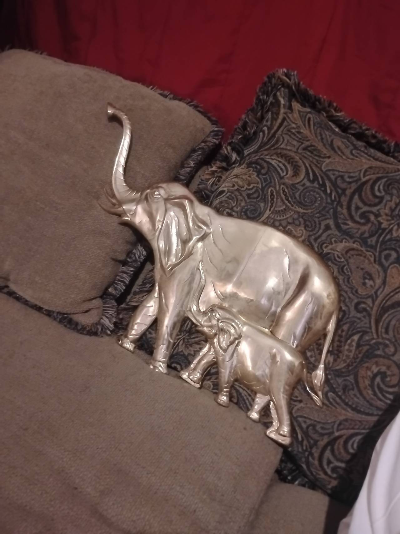 Vintage Brass Elephant and Calf Wall Decor