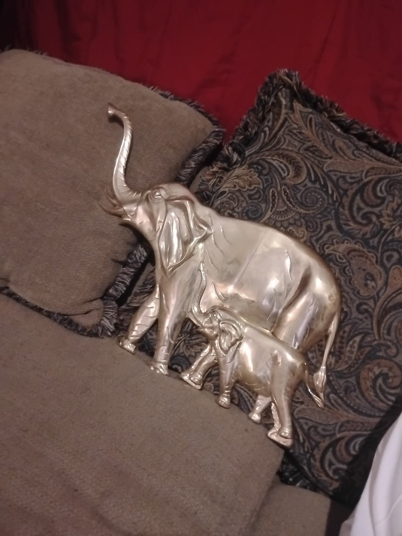 Vintage Brass Elephant and Calf Wall Decor