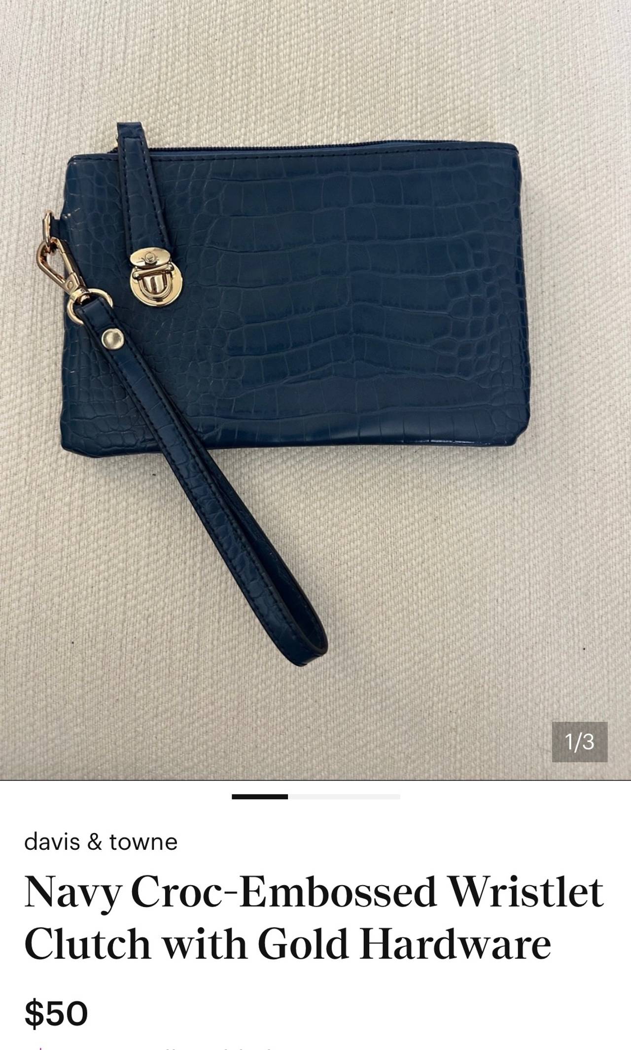 Davis & Towne Navy Croc-Embossed Wristlet Clutch