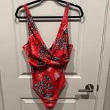 Hilor One-Piece Swimsuit women’s size 16 red and white floral tummy control - Image 1
