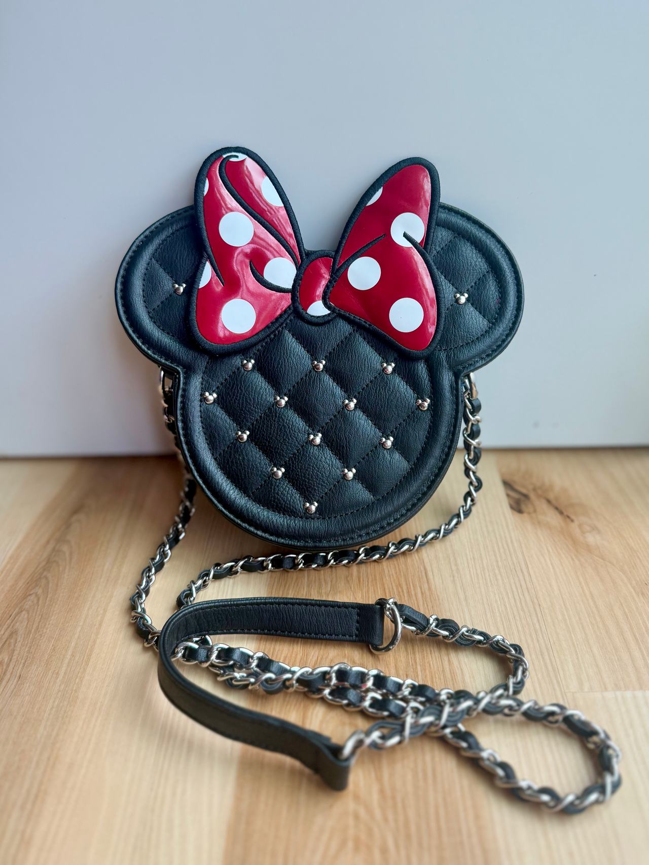 Loungefly Minnie Mouse Crossbody Bag Black Quilted Ears Bow Disney Purse
