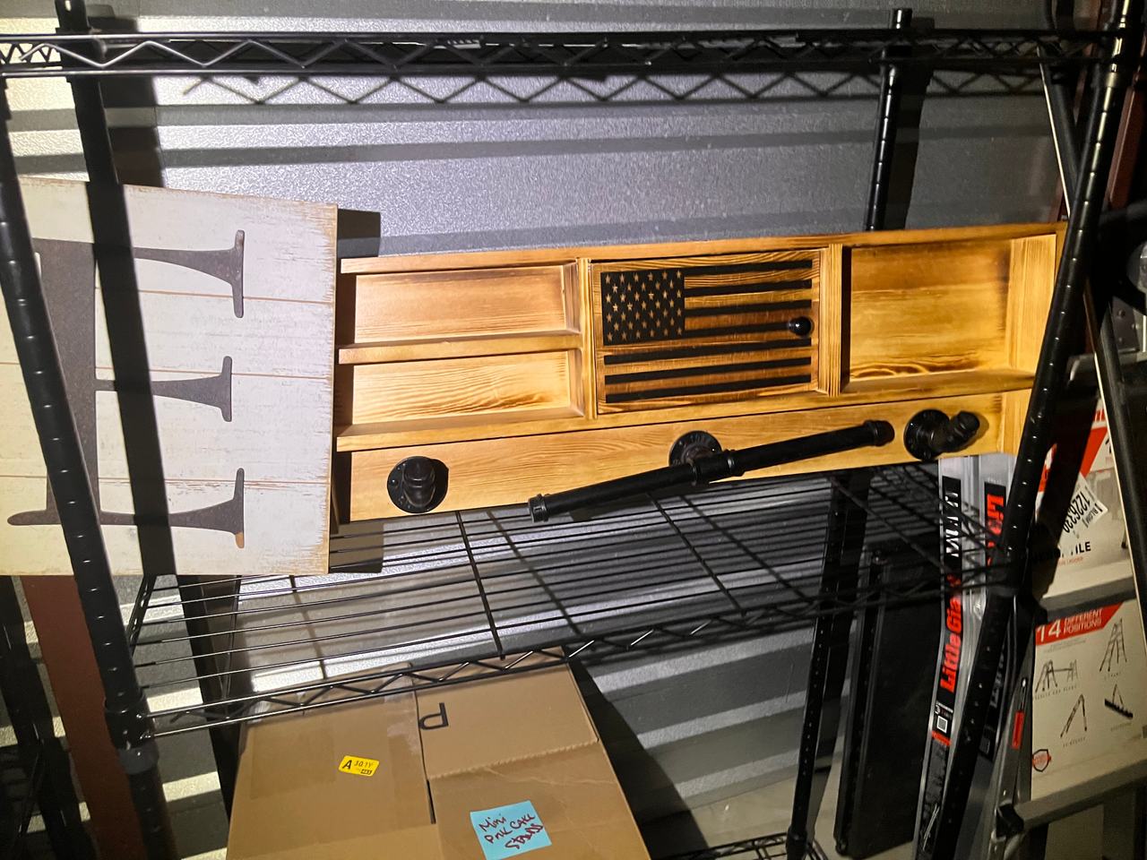 American Flag Concealment Shelf with Pipe Hooks