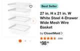 White Steel 5-Drawer Wide Mesh Wire Basket wall storage closet system - Image 1