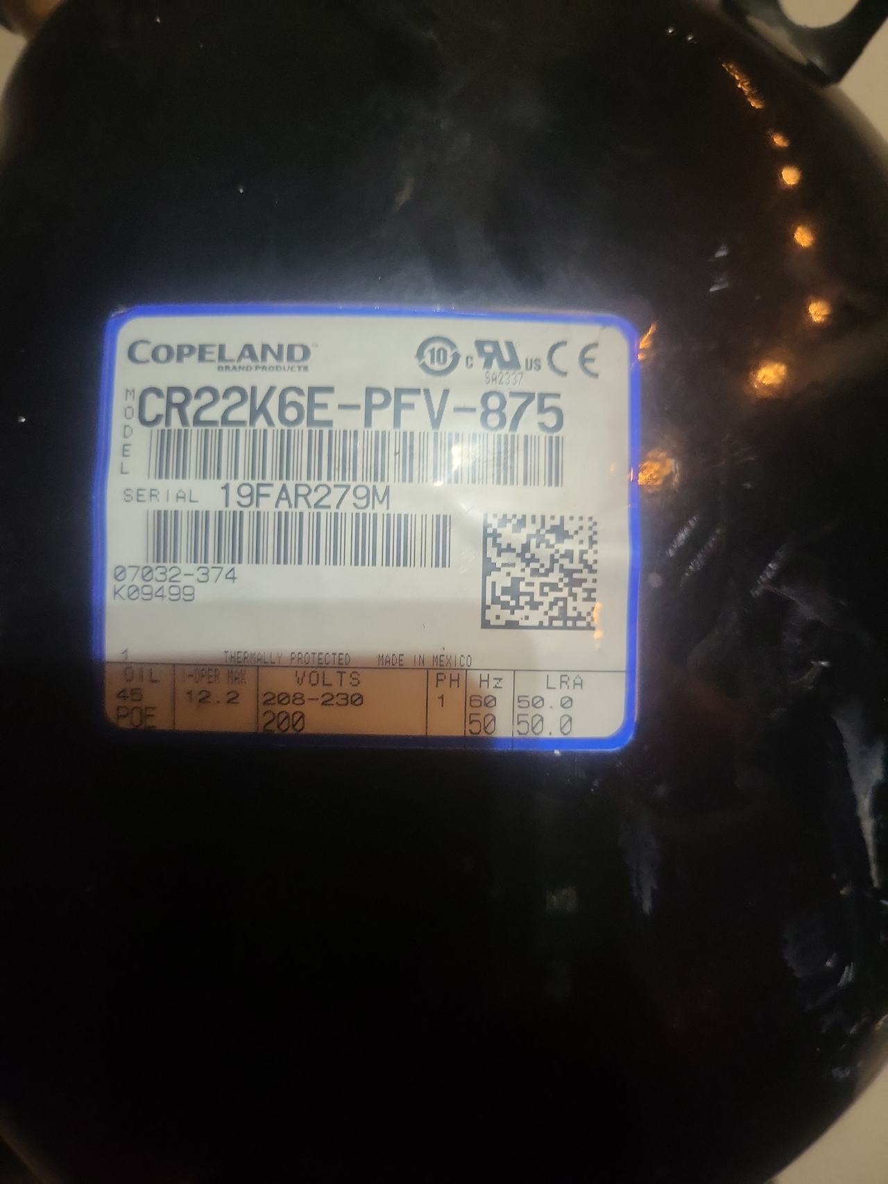 Copeland CR22K6E-PFV-875 Hermetic Compressor