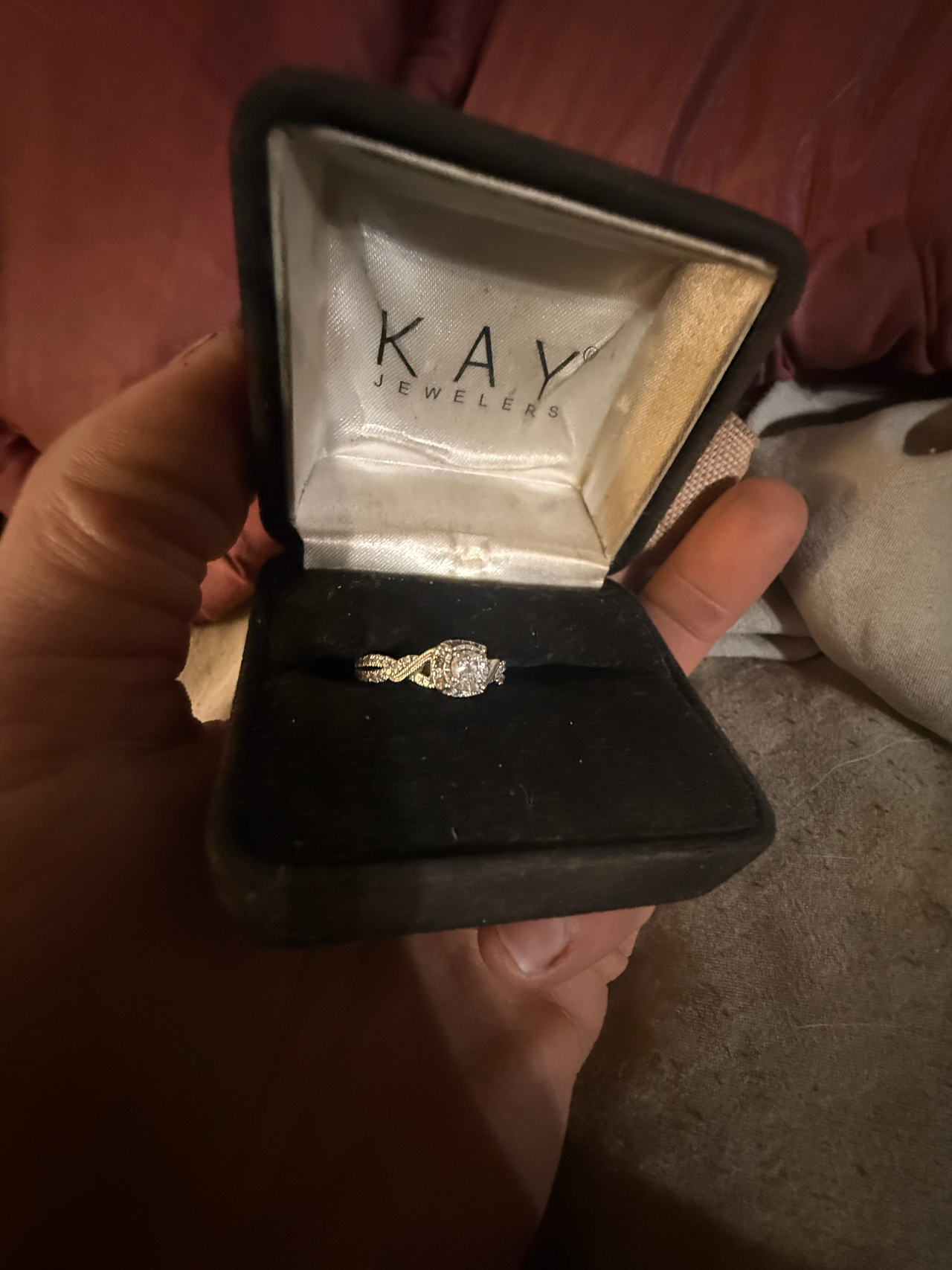 Kay Jewelers Diamond Halo Engagement Ring with Twisted Band