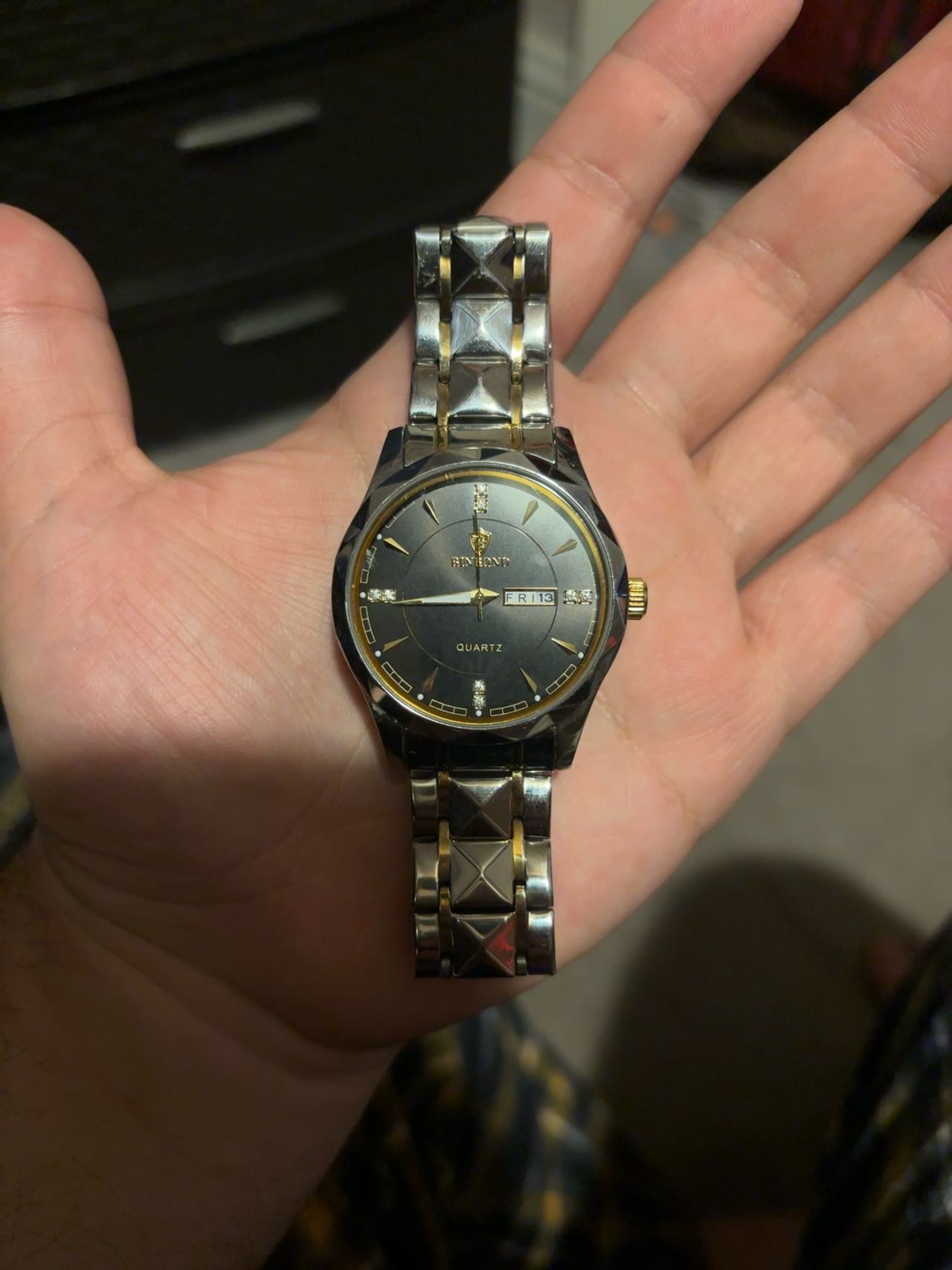 BINBOND Men's Gold Quartz Watch with Diamond Dial