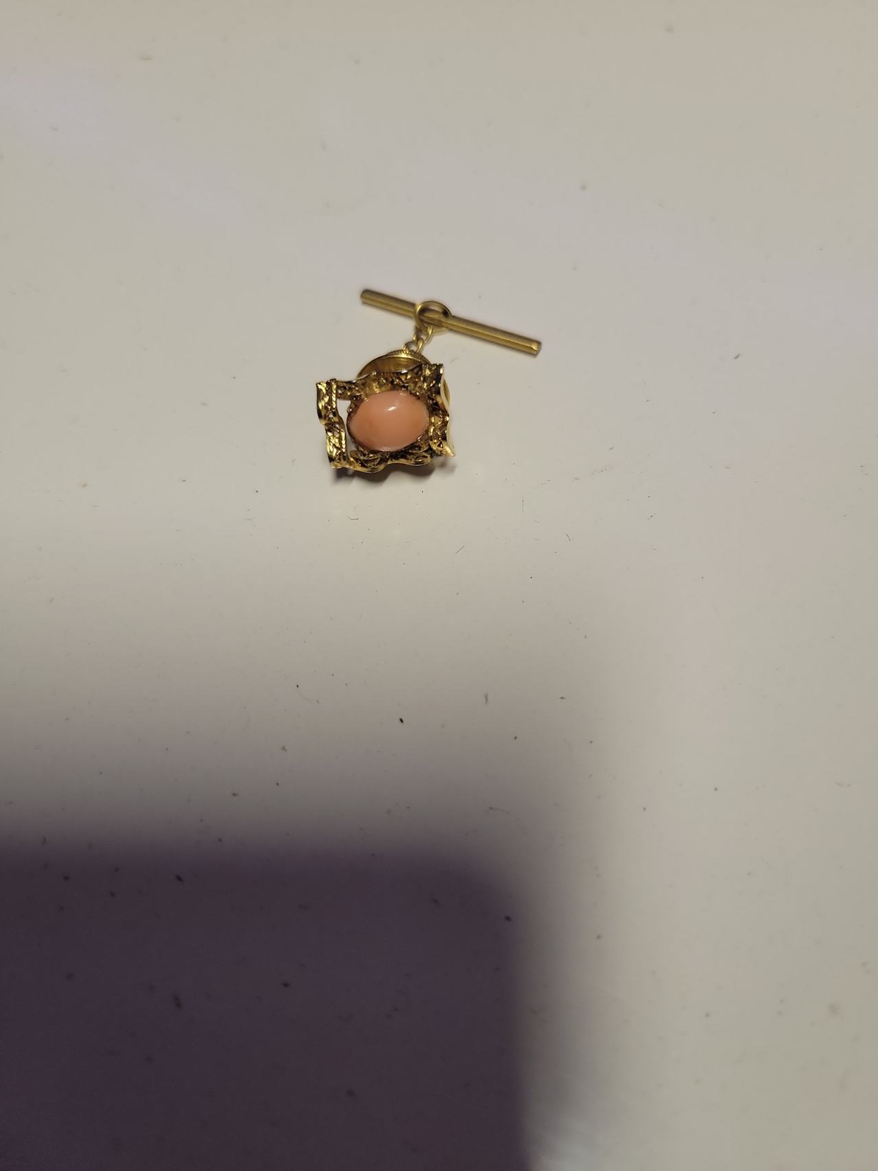 Vintage Pink Coral Tie Tack with Gold Tone Setting