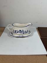 Baker, Hart & Stuart Blue Garden Gravy Boat with Dish - Image 1