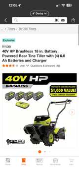 RYOBI 40V HP Brushless 18 in. Battery Powered Rear Tine Tiller with (4) 6.0 Ah Batteries and Charger - Image 2
