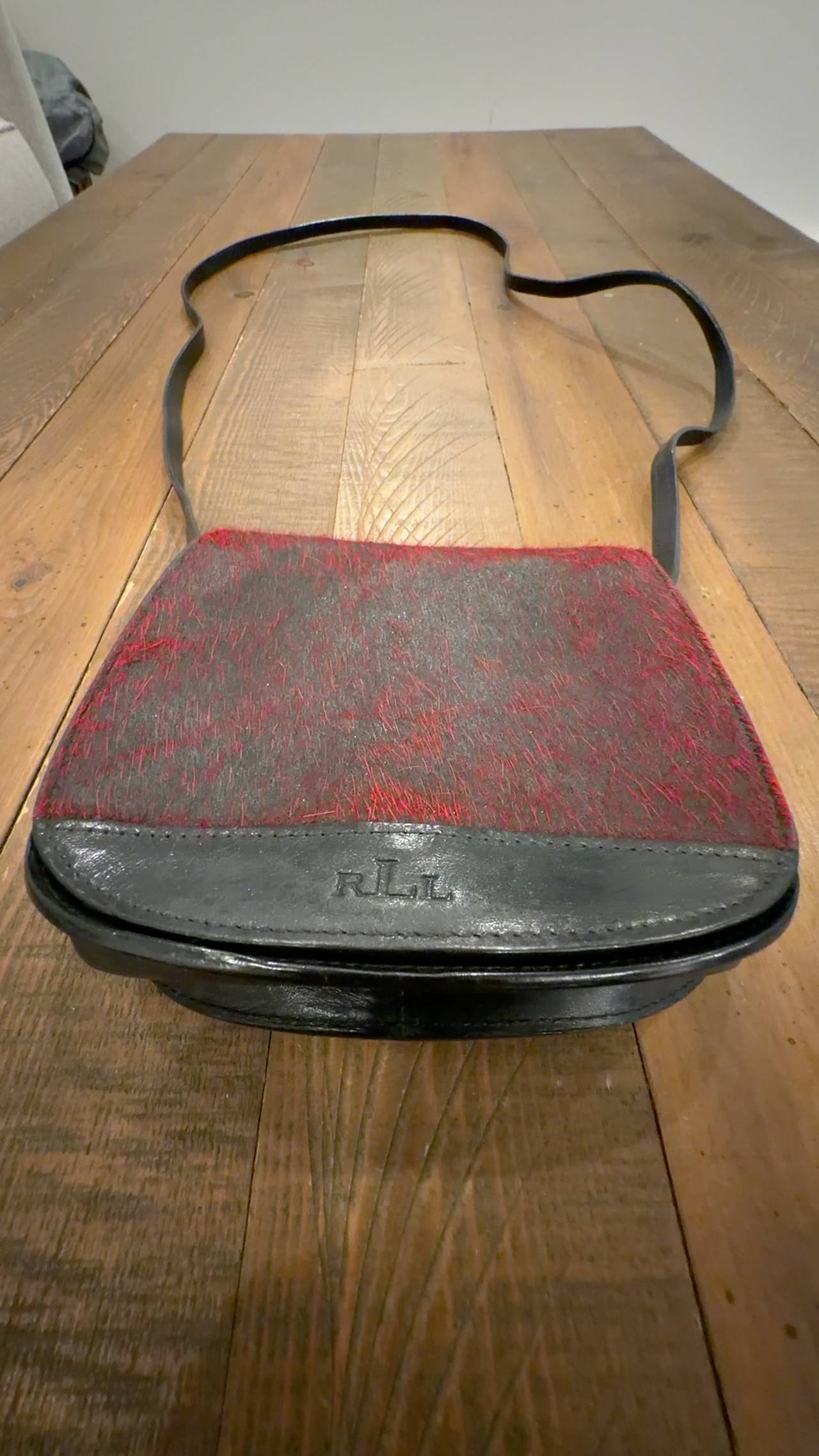 Ralph Lauren RLL Red Cowhair Shoulder Bag Cow Hide Purse 