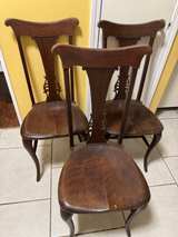 Antique T-Back Wood Dining Chairs - Set of 3 - Image 3