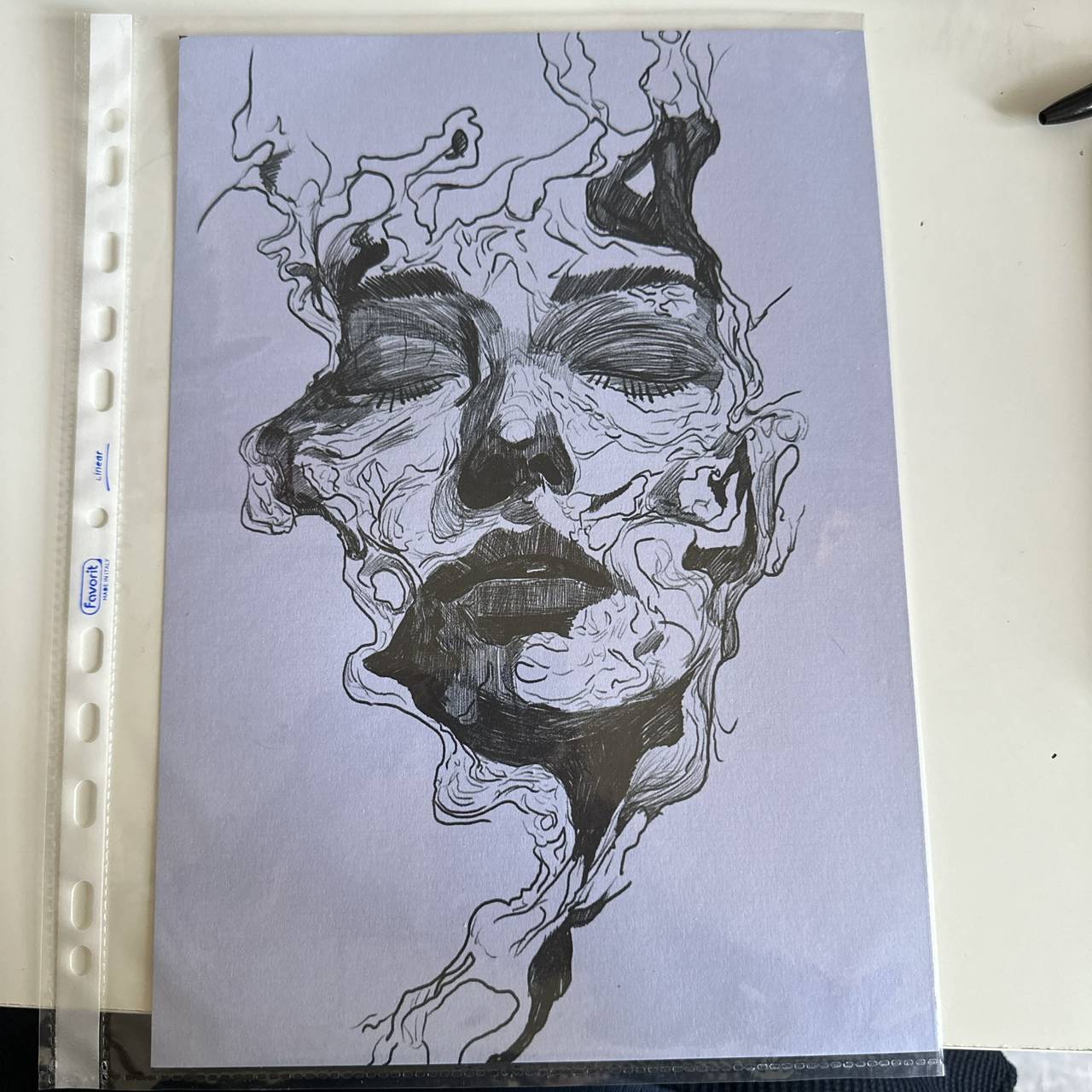Original Surrealist Ink Portrait Drawing