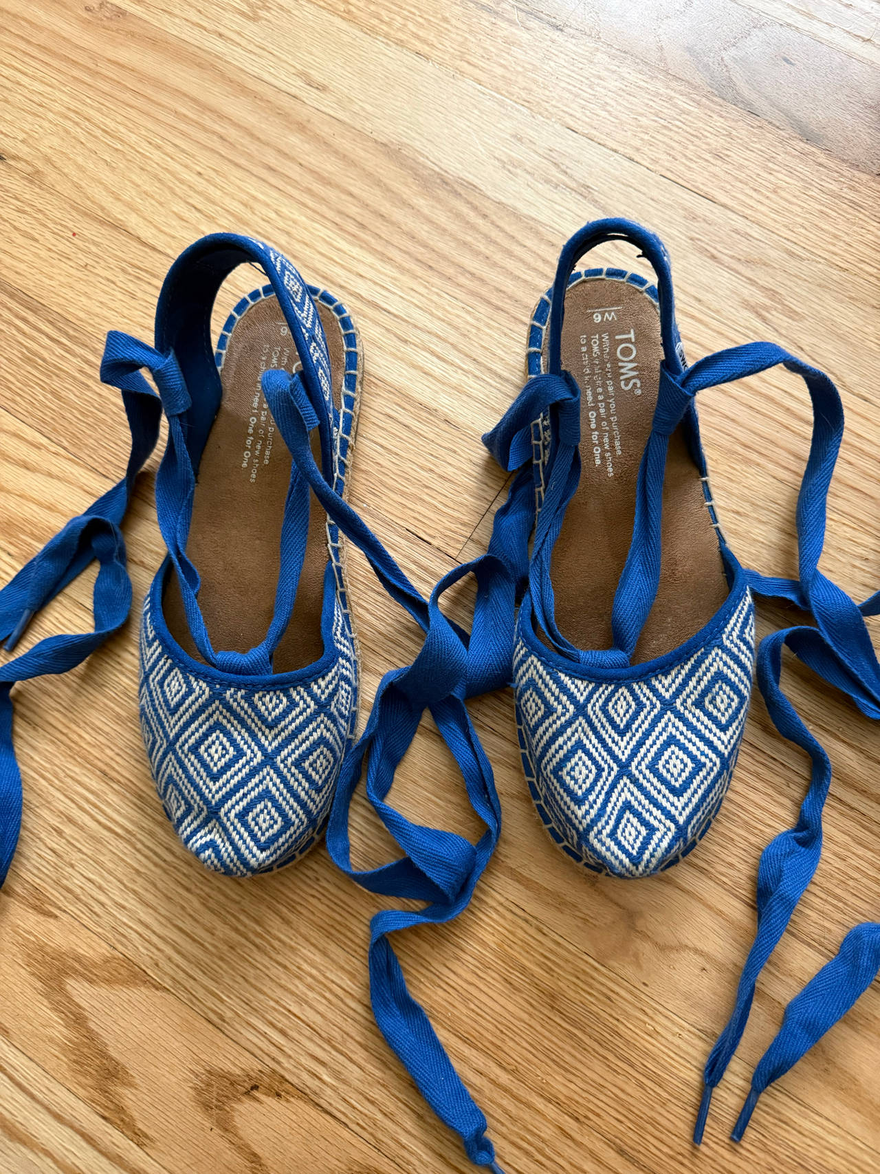 TOMS Blue Geometric Lace Up Espadrilles