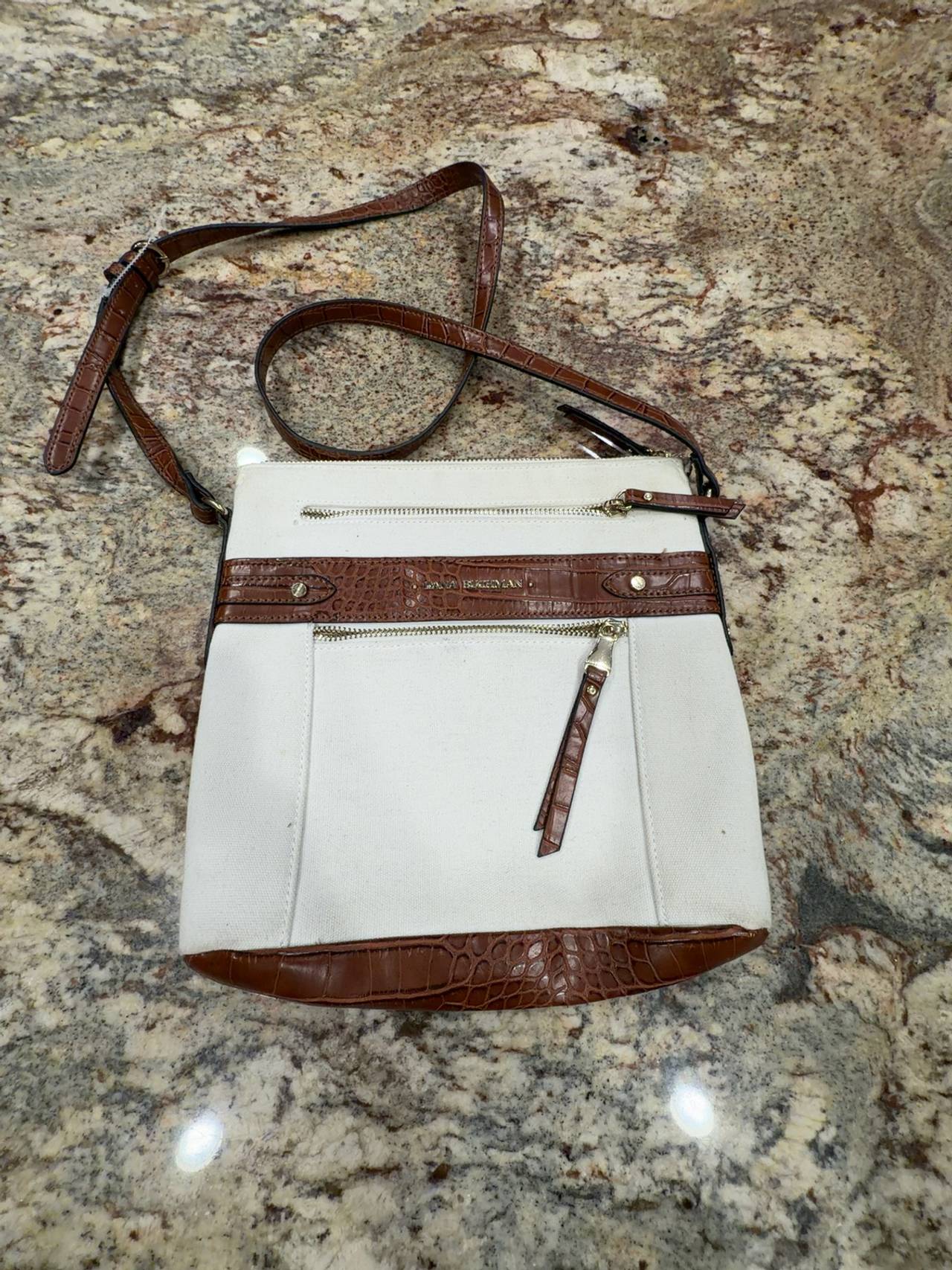 Dana Buchman White Canvas Crossbody Bag