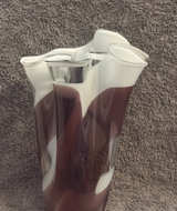 Hand Blown Polish Art Glass Amber & White Swirl Handkerchief Vase - Image 1