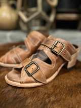 NIB Freebird Tan Caprice Women's Brown Leather Buckle Heeled Sandals - Image 3