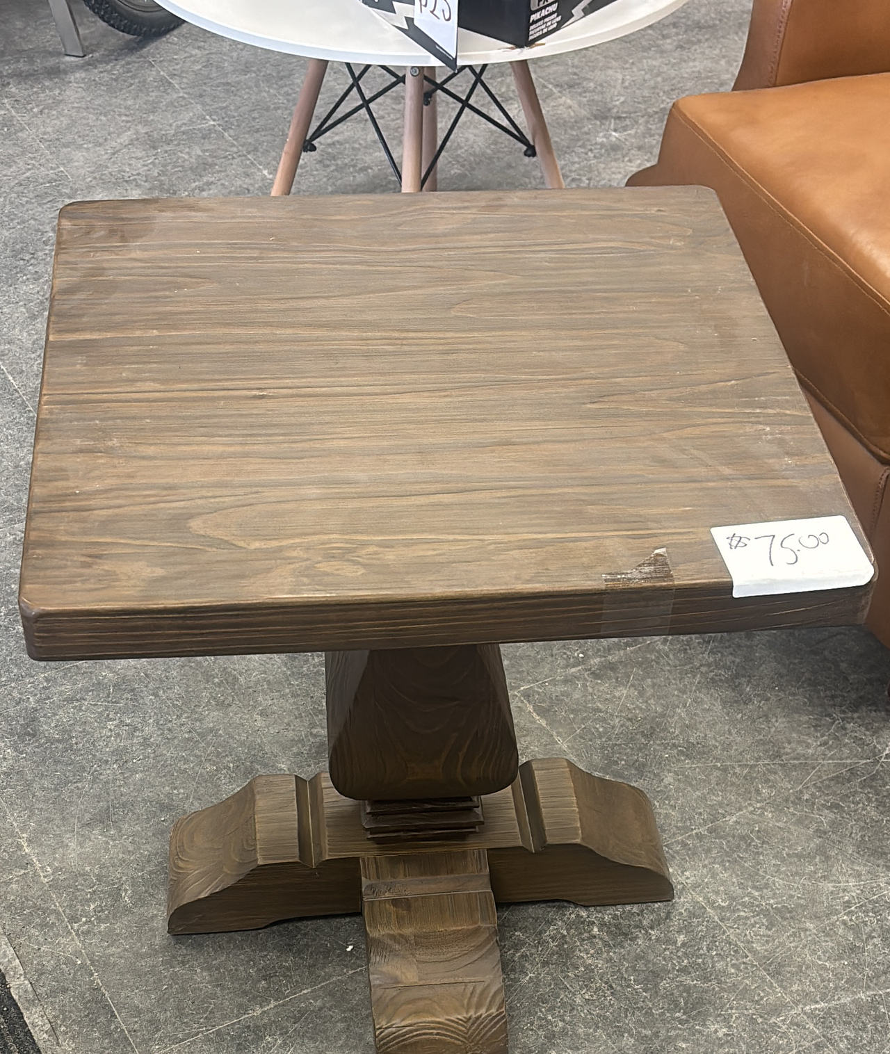 Square Wood Pedestal Side Table