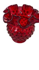 Fenton Ruby Red Hobnail Ruffled Vase - Image 8