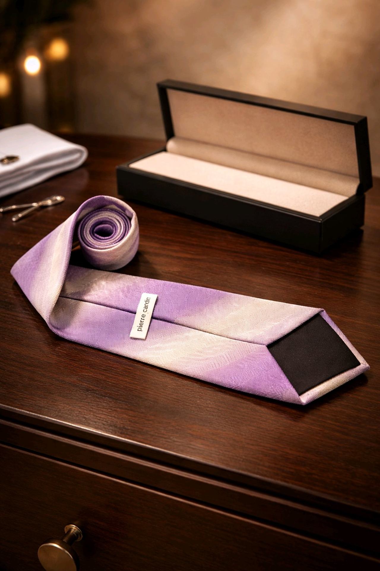 Pierre Cardin Purple and White 100% Silk Tie